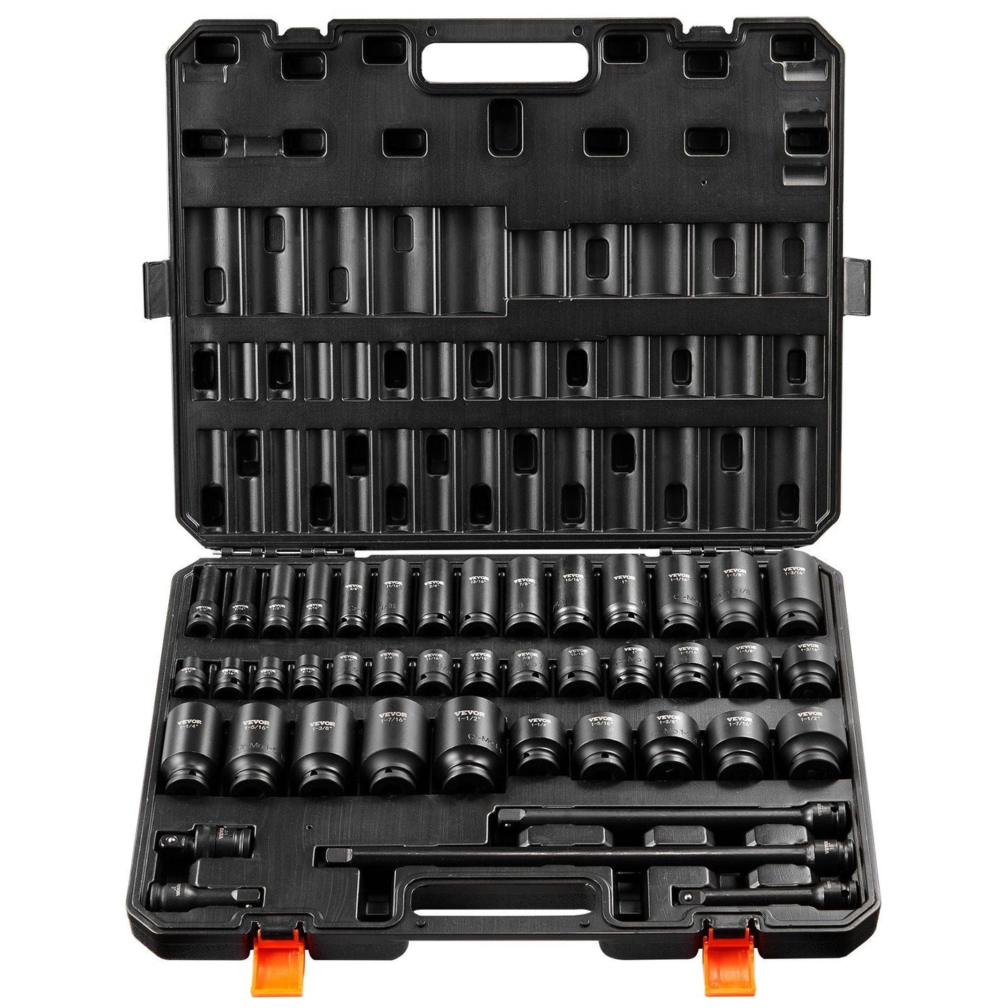Impact Sockets Set 43pcs 6-Point 1/2in Drive Bit Ratchet Tool Kit Case