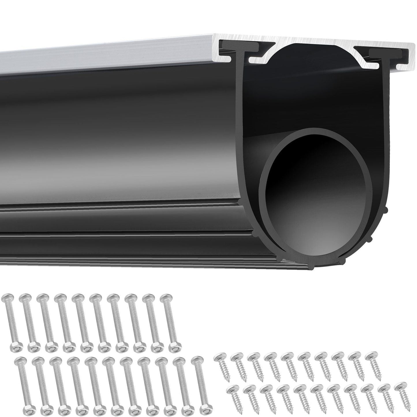 Garage Door Seals Bottom Rubber, U Shape +O Ring Combination Garage Door Weather Stripping with Pre-drilled Aluminum Track Retainer Kit, 5/16 inch T-ends and 3 3/4 inch Width (16 Ft, Black)