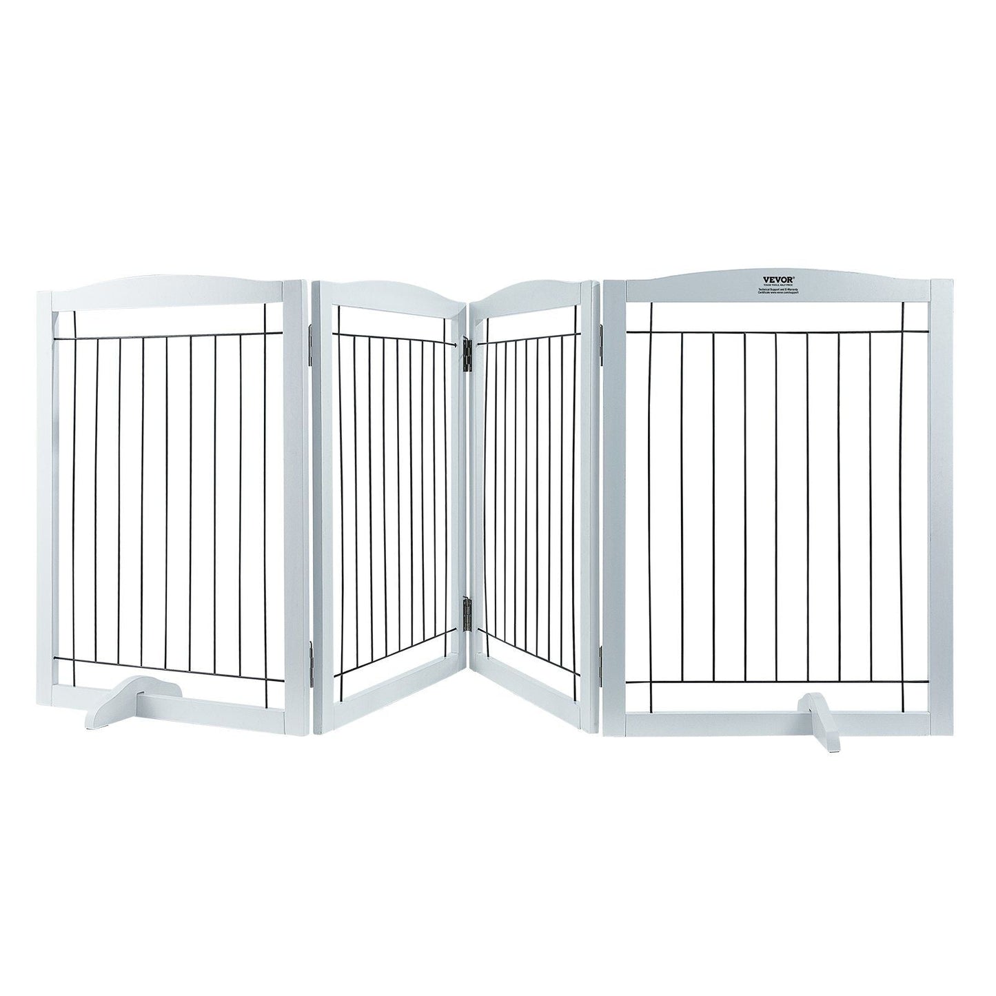 Free Standing Dog Gate, 32" H x 96.5" W Freestanding Pet Gate, 4 Panels Foldable Dog Gate for Wide and Narrow Passageways, Expandable Dog Barrier with Silent Foot Support for Indoor, White