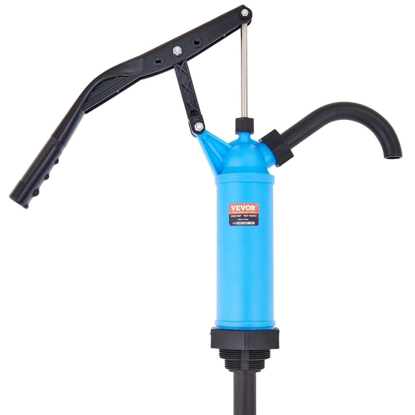 Drum Pump, 9.5 oz. Per Stroke, Lever-Action Barrel Pump, Fits 5-55 Gallon Drums with 3-Section Suction Tube Assembly & Hose, Hand Operated, Designed to Transfer Water, Alcohol, Corrosive Liquids