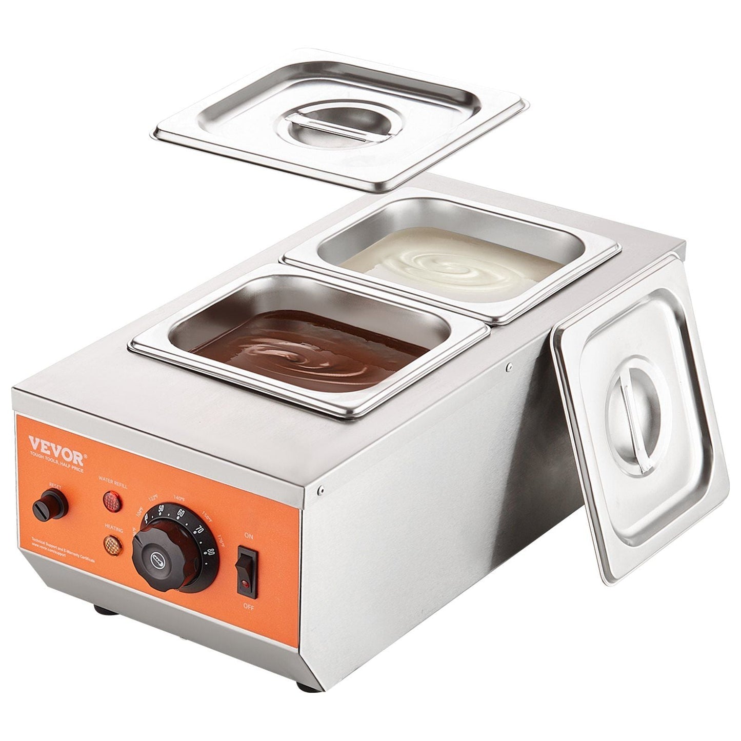 Chocolate Tempering Machine, 9 Lbs 2 Tanks Chocolate Melting Pot with TEMP Control 86~185°F, 800W Stainless Steel Electric Commercial Food Warmer For Chocolate/Milk/Cream Melting and Heating