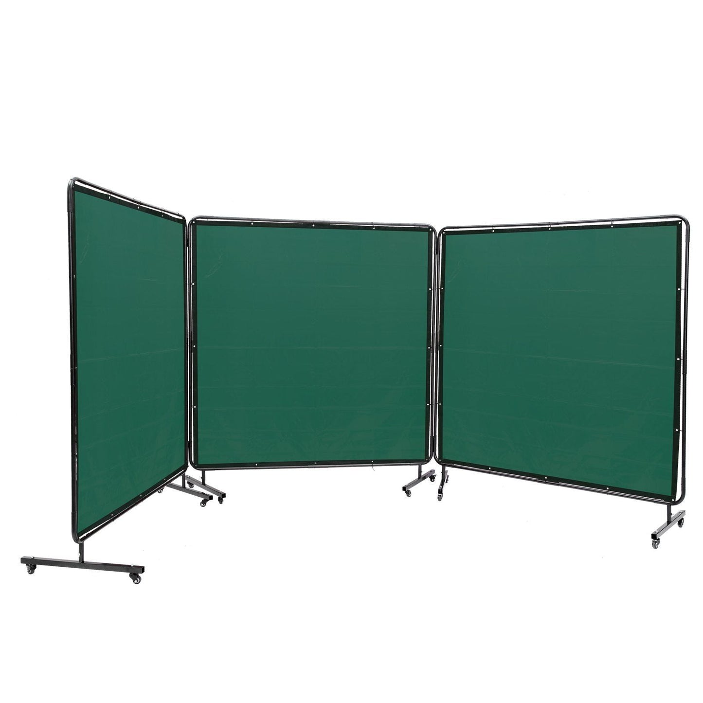 Welding Screen with Frame, 6' x 6' 3 Panel Welding Curtain Screens, Flame-Resistant Vinyl Welding Protection Screen on 12 Swivel Wheels (6 Lockable), Moveable & Professional for Workshop, Green