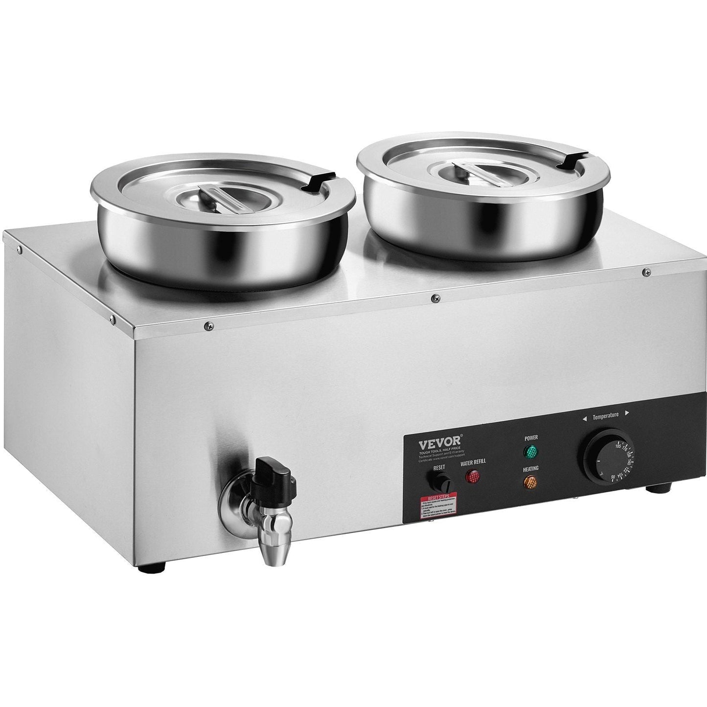 Electric Soup Warmer, Dual 7.4QT Stainless Steel Round Pot 86~185°F Adjustable Temp, 1200W Commercial Bain Marie with Anti-dry Burn and Reset Button, Soup Station for Restaurant, Buffet, Silver