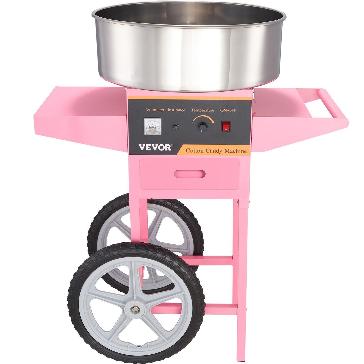 Electric Cotton Candy Machine with Cart, 1000W Commercial Floss Maker with Stainless Steel Bowl, Sugar Scoop and Drawer, Perfect for Home, Kids Birthday, Family Party, Pink