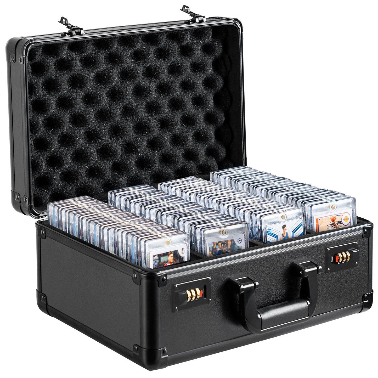Graded Card Storage Box, 4 Slots, Graded Sports Cards Holder Carrying Case with Coded Lock Foam Dividers, for 120 PSA Graded Cards 84 BGS Cards 96 SGC Cards 428 Top Loaders or 999+ Loose Cards