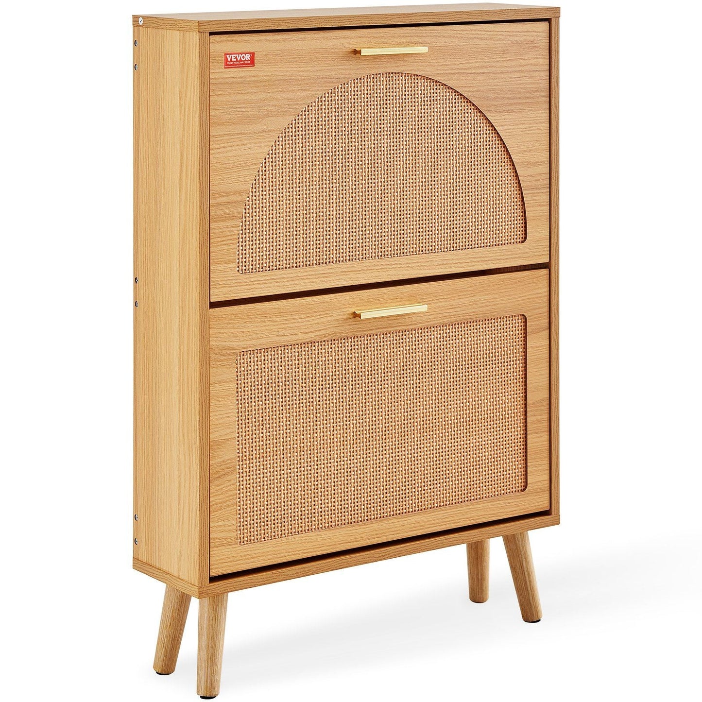 Shoe Cabinet with 2 Flip Drawers, Shoe Storage Cabinet for Entryway, Free Standing Shoe Storage Organizer with Rattan Doors for Heels, Boots, Slippers in Hallway, Living Room