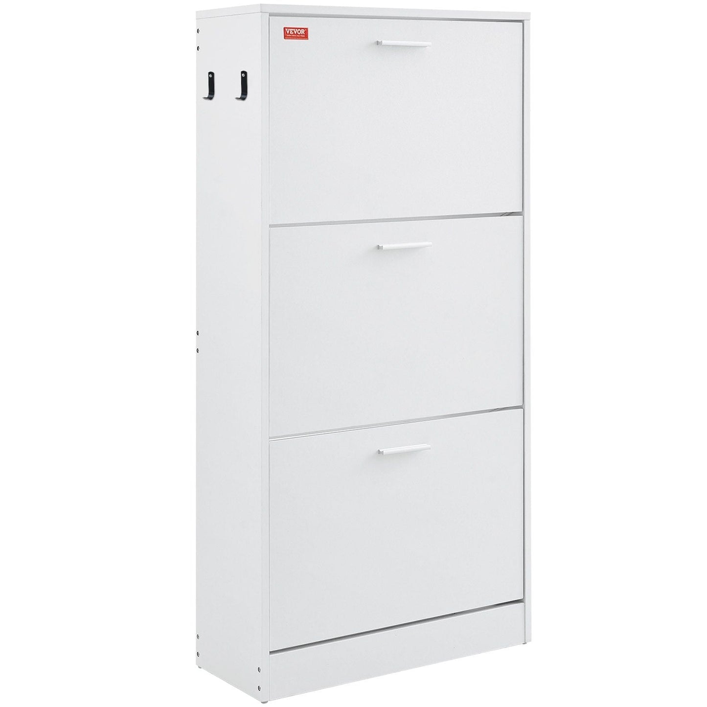 Shoe Cabinet with 3 Flip Drawers, Shoe Storage Cabinet for Entryway, Free Standing Shoe Storage Organizer with Side Hooks for Heels, Boots, Slippers in Hallway, Living Room