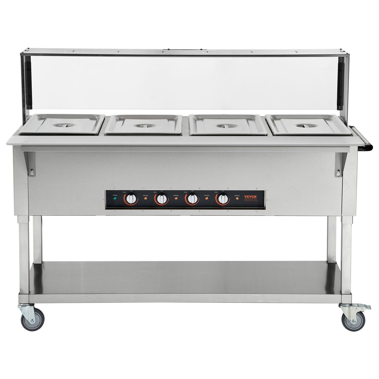 4-Pan Commercial Food Warmer, 4 x 20.6QT Electric Steam Table, 2000W Professional Buffet Catering Food Warmer with Acrylic Sneeze Guard, Food Grade Stainless Steel Server for Party Restaurant