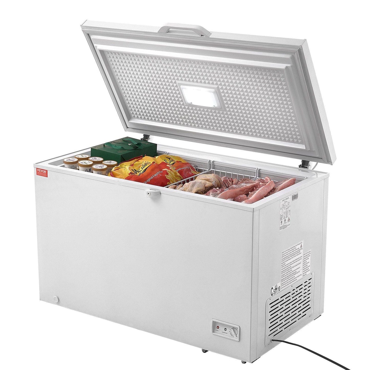 Chest Freezer, 12.8 Cu.ft / 345 L Large Deep Freezer & 4 Removable Baskets, Freestanding Top Open Door Commercial Chest Freezers with Locking Lid, 7-Level Adjustable Temp, LED Lighting, 6 Wheels