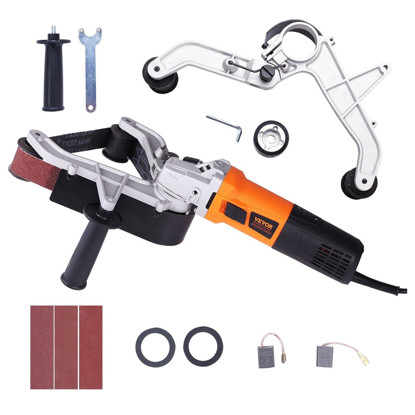 Pipe Tube Polisher Sander, 1000W Pipe Belt Sander with 6 Variable Speeds 1100-3200rpm, Professional Belt Sander Grinding Machine with 3PCS Sanding Belts for Burnishing Finishing Rust Removal