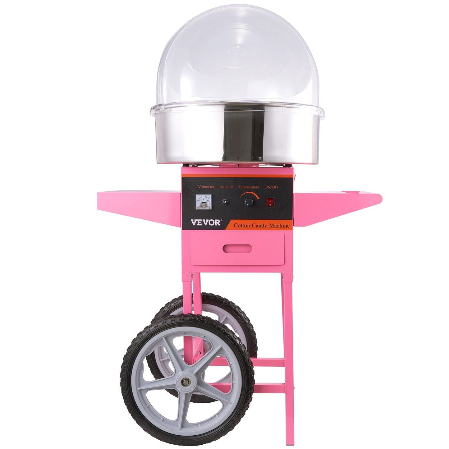 Electric Cotton Candy Machine Cart with Bubble Cover Shield, 1000W Commercial Floss Maker with Stainless Steel Bowl, Sugar Scoop and Drawer, Perfect for Home, Kids Birthday, Family Party, Pink