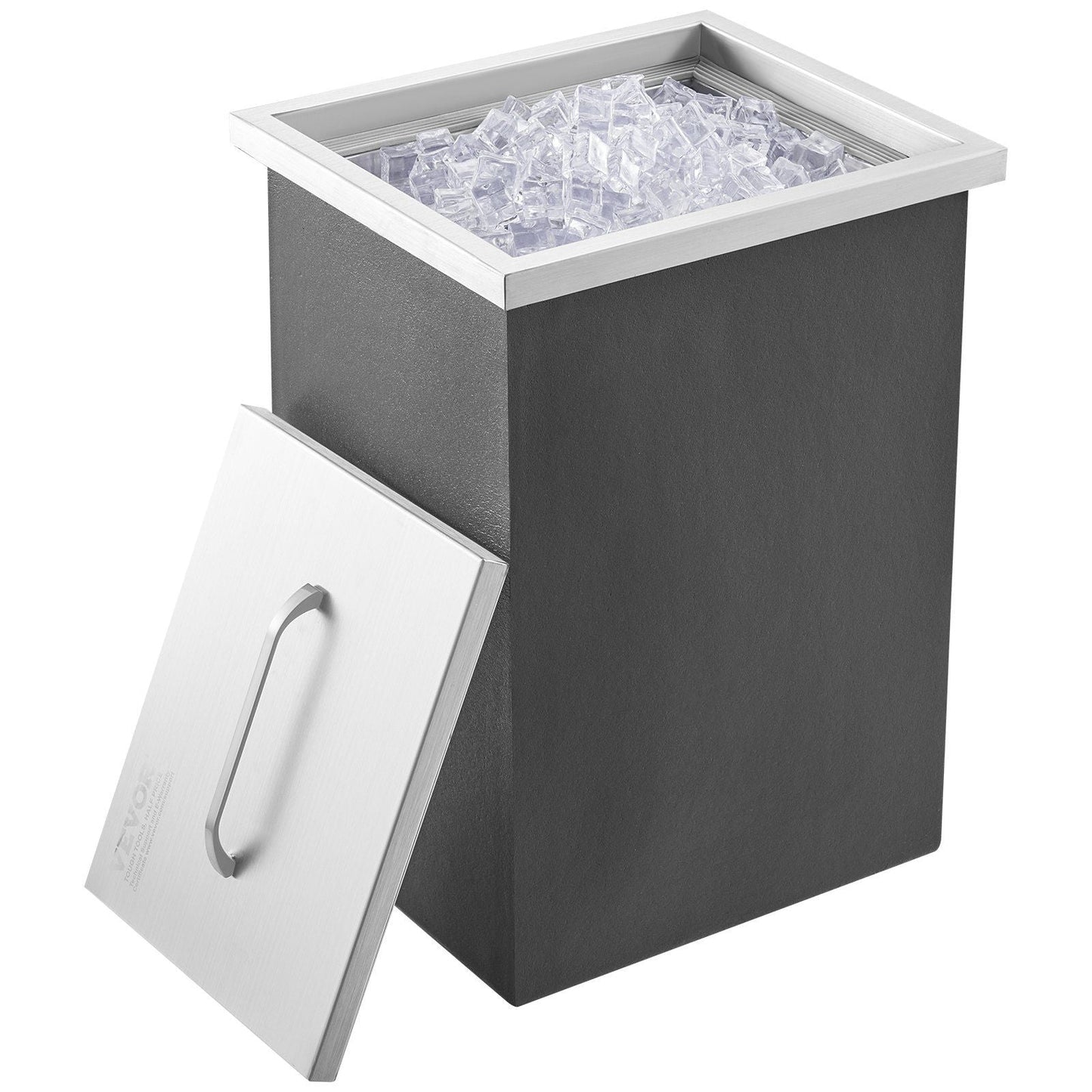 Drop in Ice Chest, 14"L x 12"W x 18"H Stainless Steel Ice Cooler, Commercial Ice Bin with Cover, 40 qt Outdoor Kitchen Ice Bar, Drain-pipe and Drain Plug Included, for Cold Wine Beer