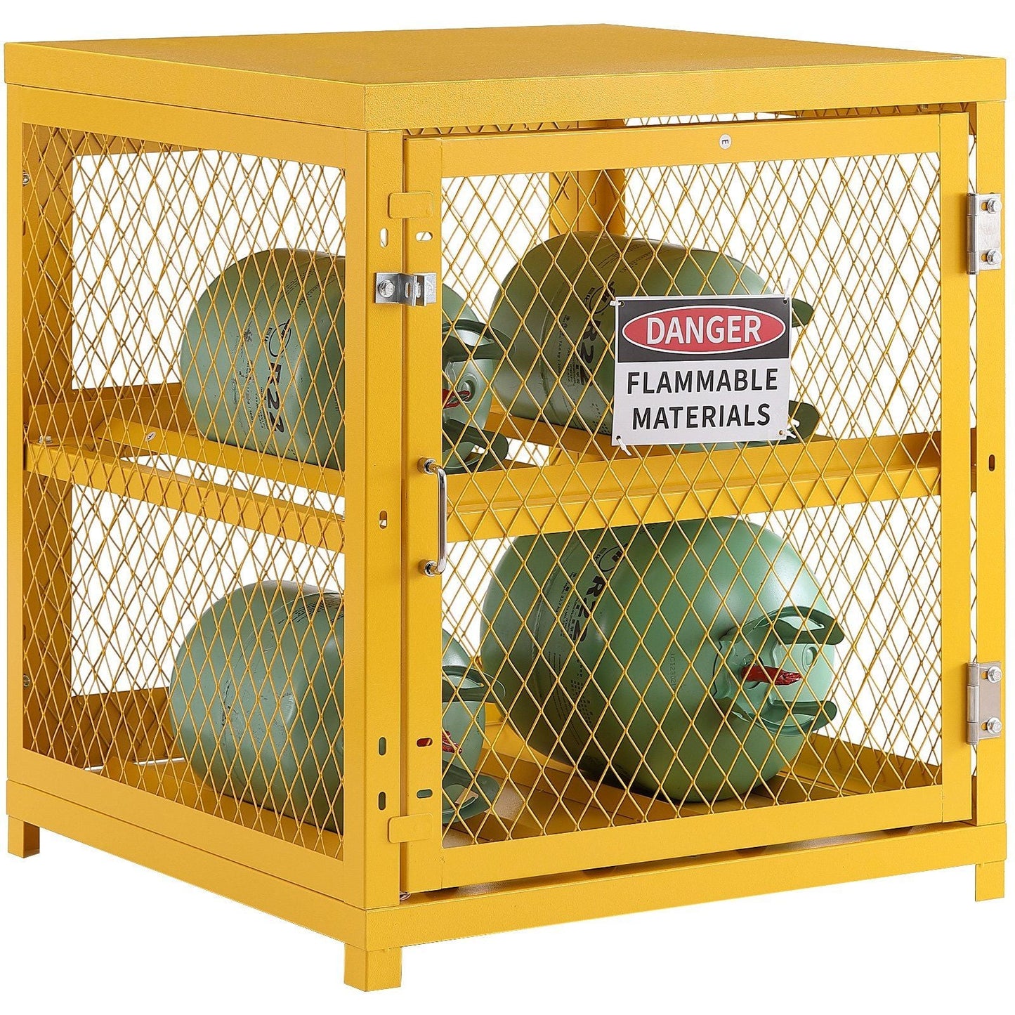 Horizontal Cylinder Storage Cabinet, 4 x 33 lbs Cylinder Capacity, 31.02x30.04x35 inch Propane Storage Cage, Gas Cylinder Cabinet, Yellow Powder Coat Finish, for Freon, Gases, Oxygen, Nitrogen