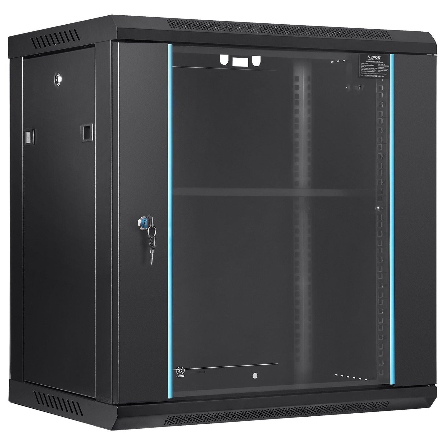 12U Wall Mount Network Server Cabinet, 15.5'' Deep, Server Rack Cabinet Enclosure, 200 lbs Max. Ground-mounted Load Capacity, with Locking Glass Door Side Panels, for IT Equipment, A/V Devices