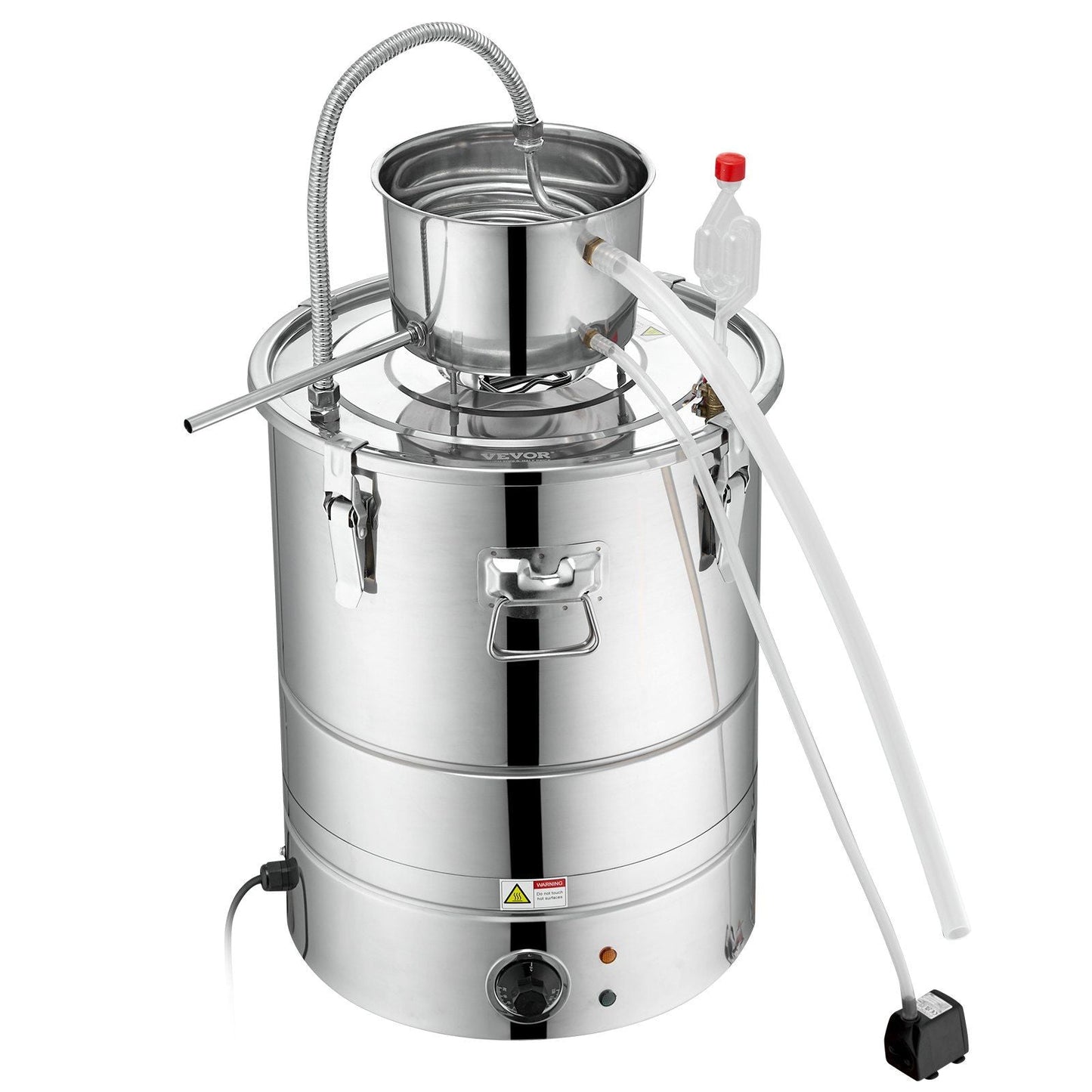 Alcohol Still, 9 Gal 30L Water Alcohol Distiller, Home Distillery Kit include Stainless Steel Tube & Pump & One-way Exhaust Valve & Thermometer (30-120°C ) for DIY Whisky Wine Brandy, Silver
