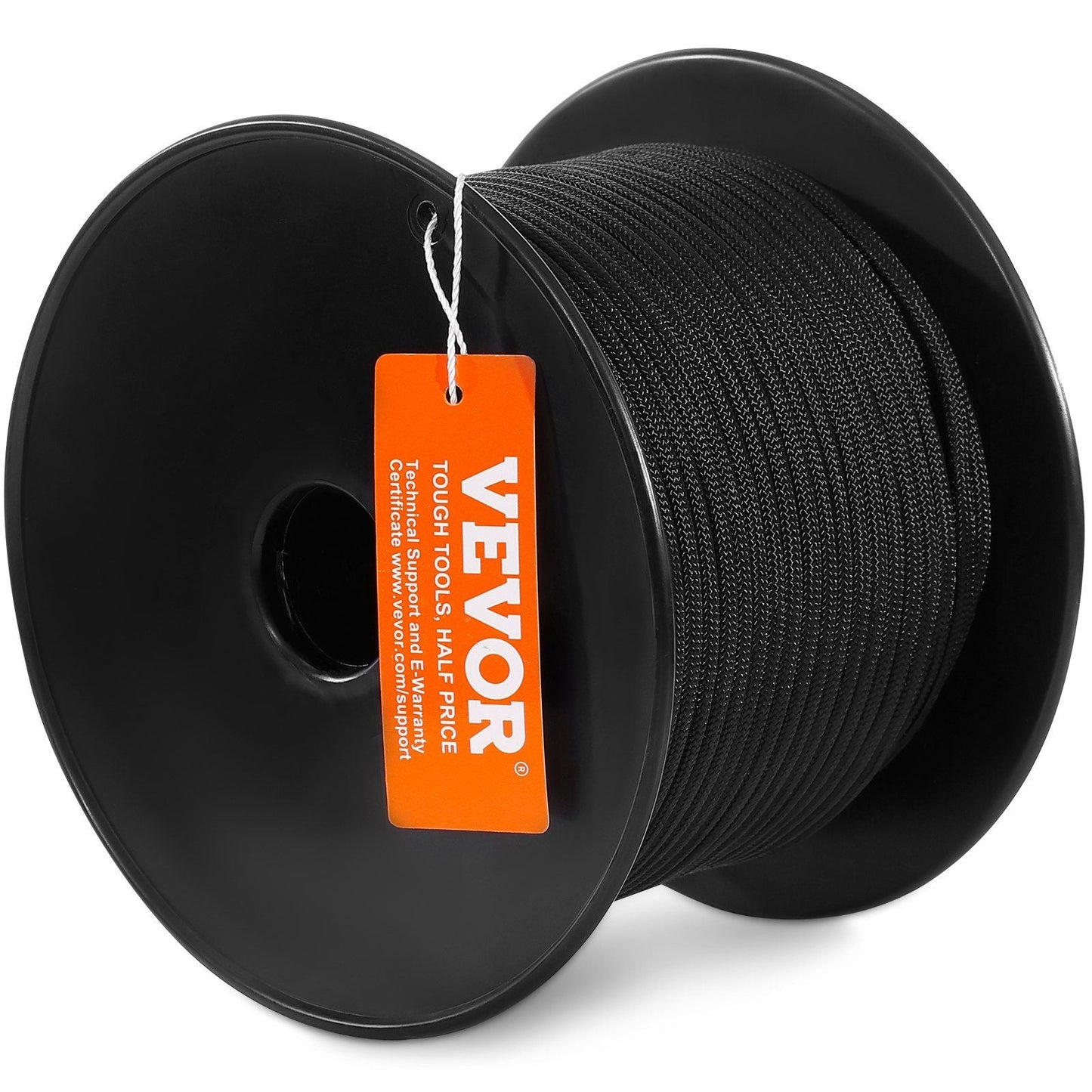 Braided Nylon Cord, 3/16 inch by 250 feet, 32-Strand Design, 720 LBS Tensile Strength, Multi-Purpose Black Rope for Outdoor, Tree Work, Hiking, Swinging, and Rescue Operations