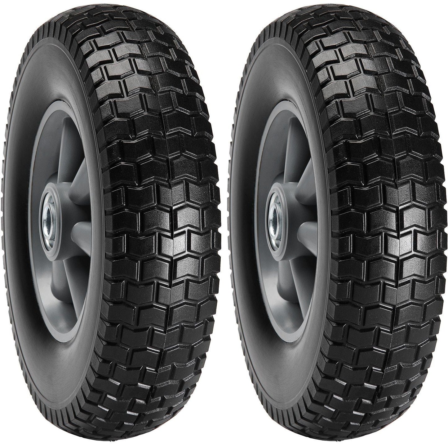 Solid PU Run-Flat Tire Wheel, 10", 2-Pack, 180 lbs Dynamic Load, 220 lbs Static Load, Flat Free Tubeless Tires and Wheels for Hand Truck, Utility Cart, Dollies, Garden Trailers, Various Carts