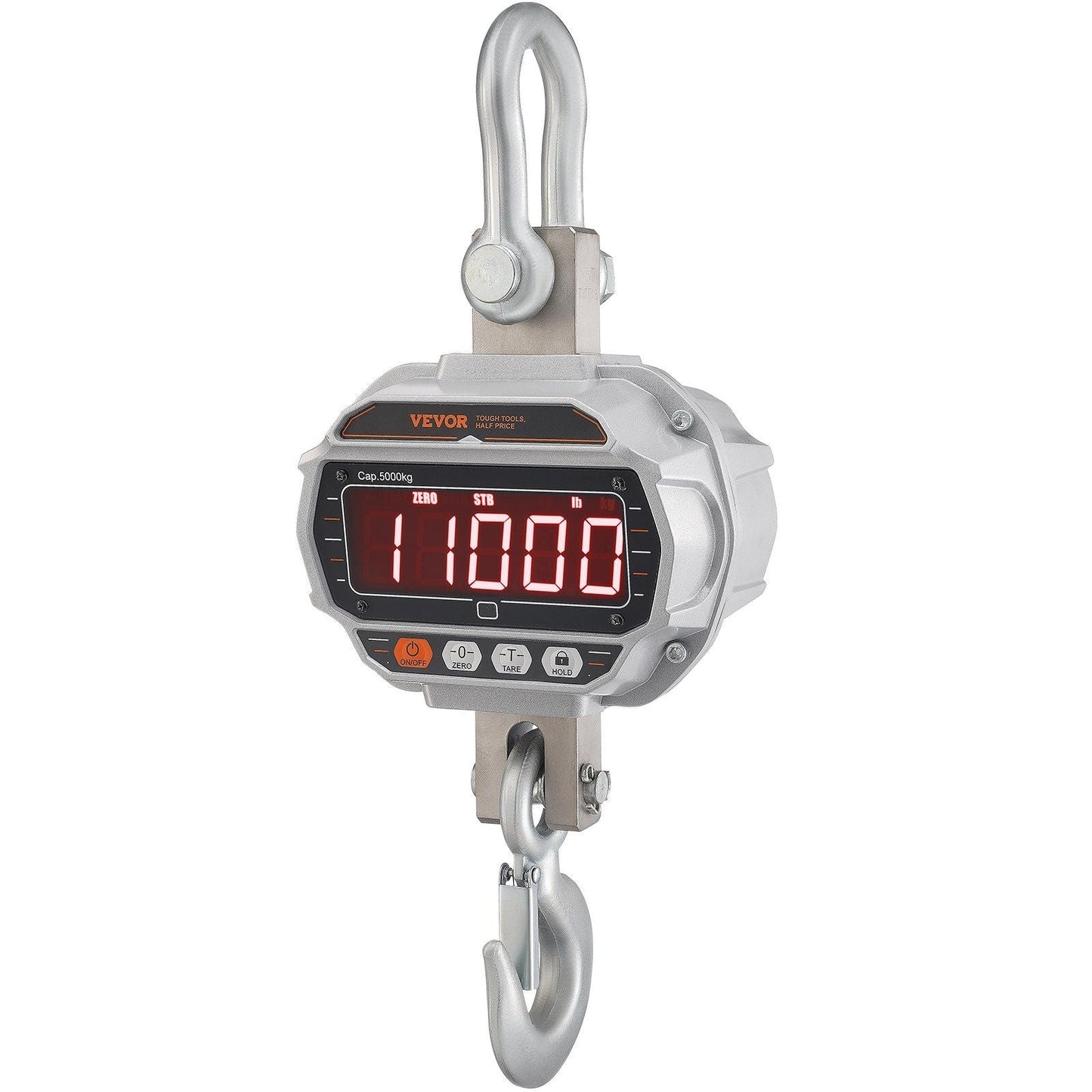 Digital Crane Scale, 11000 lbs/5000 kg, Industrial Heavy Duty Hanging Scale with Remote Control, Cast Aluminum Case & LED Screen, High Precision for Construction, Factory, Farm, Hunting (Silver)