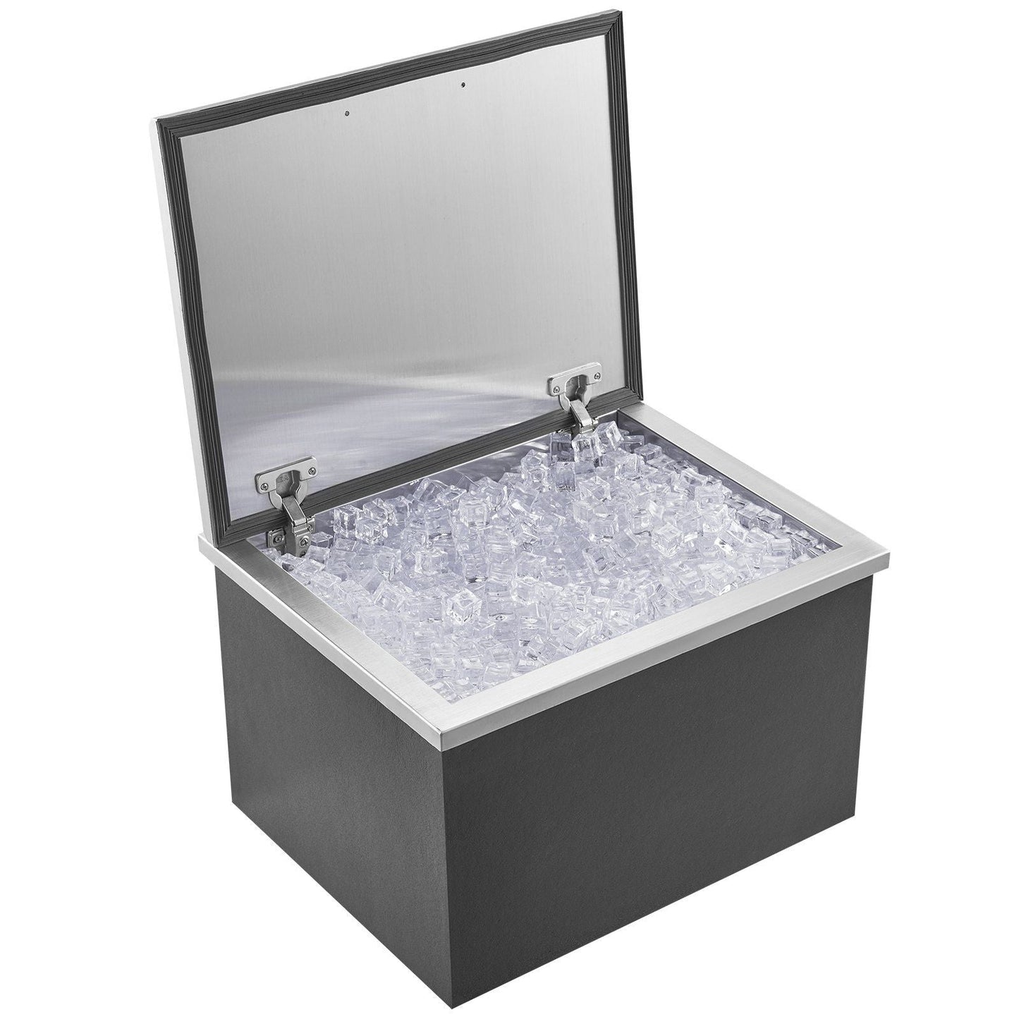 Drop in Ice Chest, 20"L x 16"W x 13"H Stainless Steel Ice Cooler, Commercial Ice Bin with Hinged Cover, 40 qt Outdoor Kitchen Ice Bar, Drain-pipe and Drain Plug Included, for Cold Wine Beer