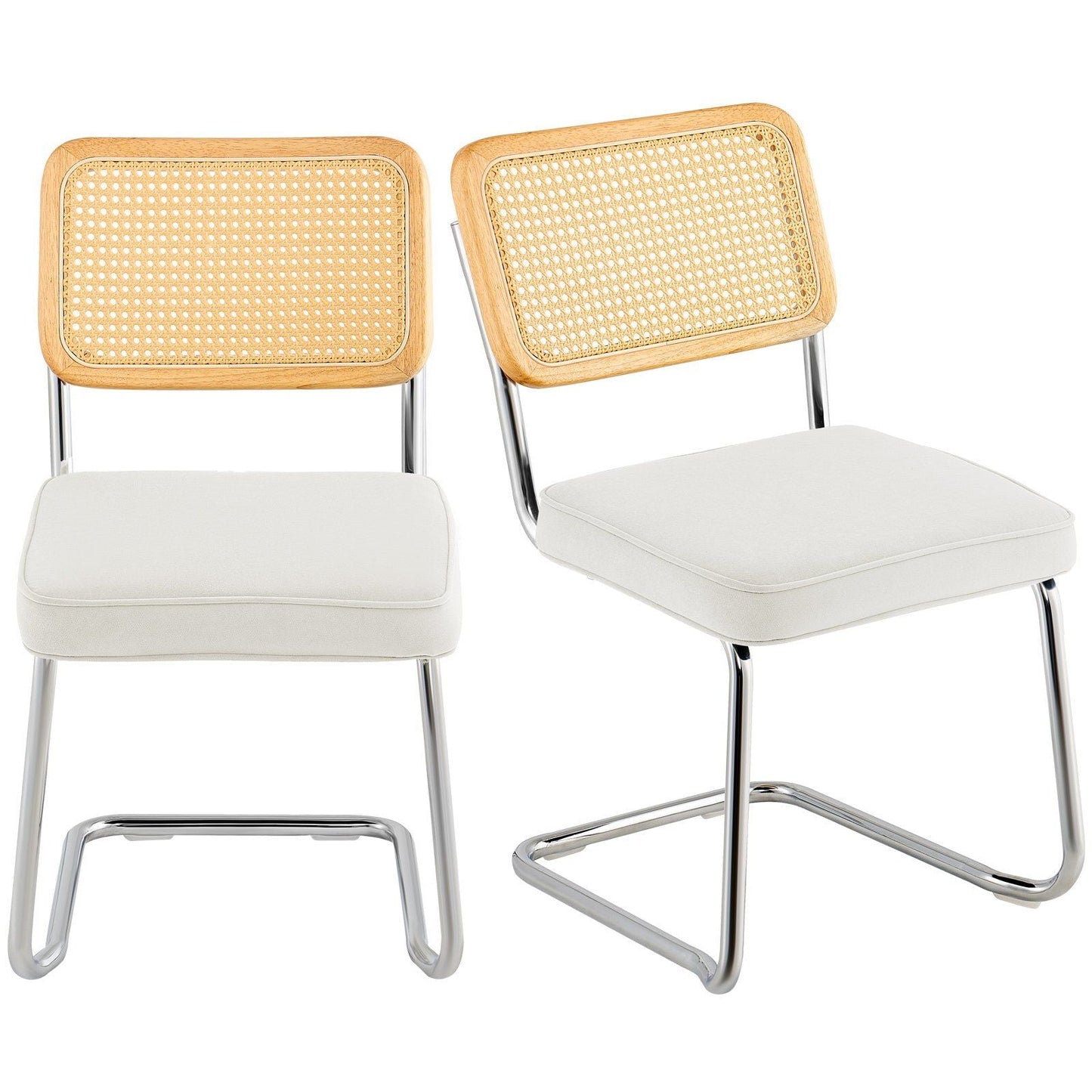 Rattan Dining Chairs Set of 2, Mid Century Modern Dining Chair, Upholstered Velvet Accent Chair with Rattan Back, Retro Dining Room Kitchen Chair for Living Room, Bedroom, Office (18.1 Inch)