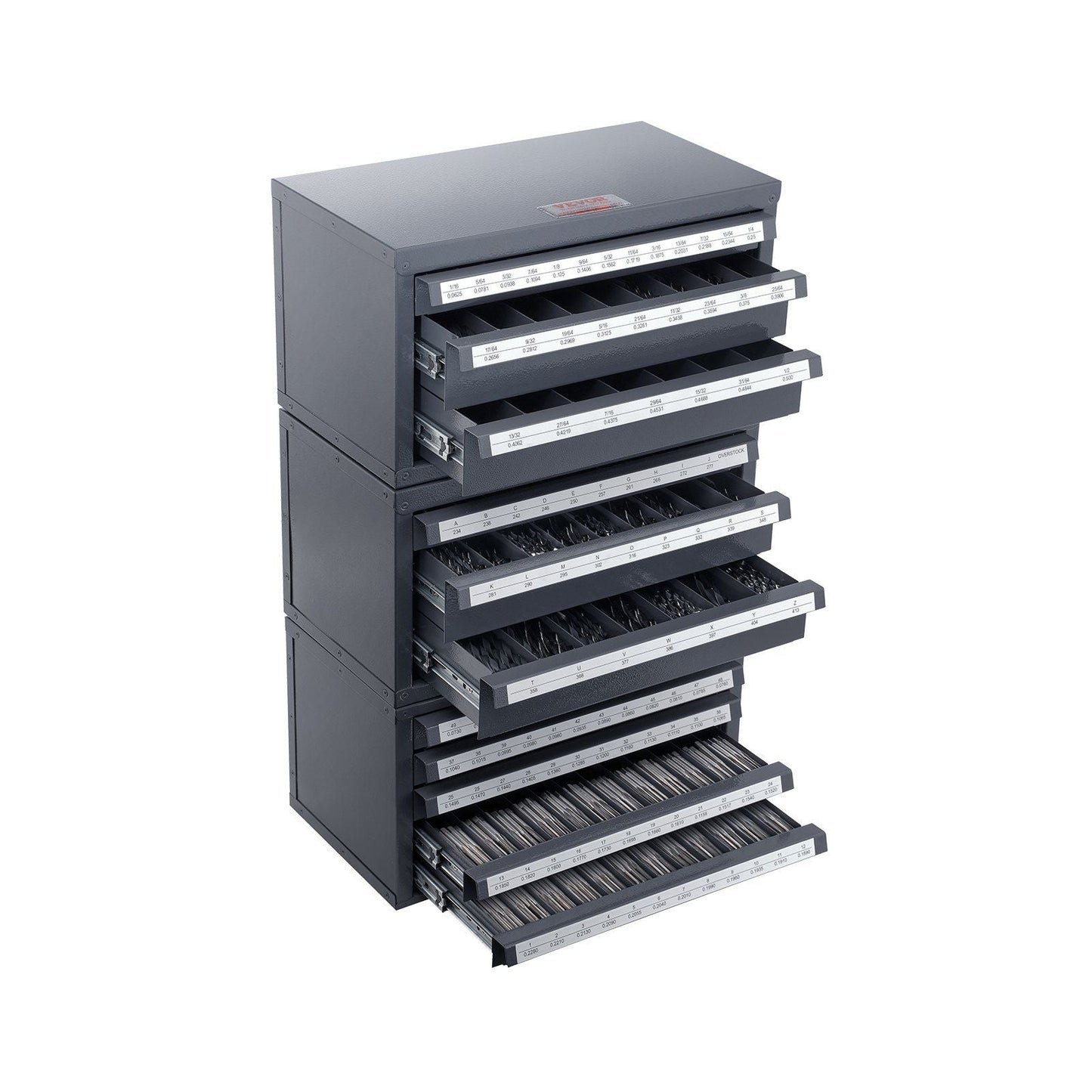 Drill Bit Dispenser Cabinet, 3 Pieces Three-Drawer for 1/16" to 1/2" & Letter Sizes A to Z, Five-Drawer Drill Bit Organizer for Wire Gauge Sizes #1 to #60, Stackable for Drill Bit Storage