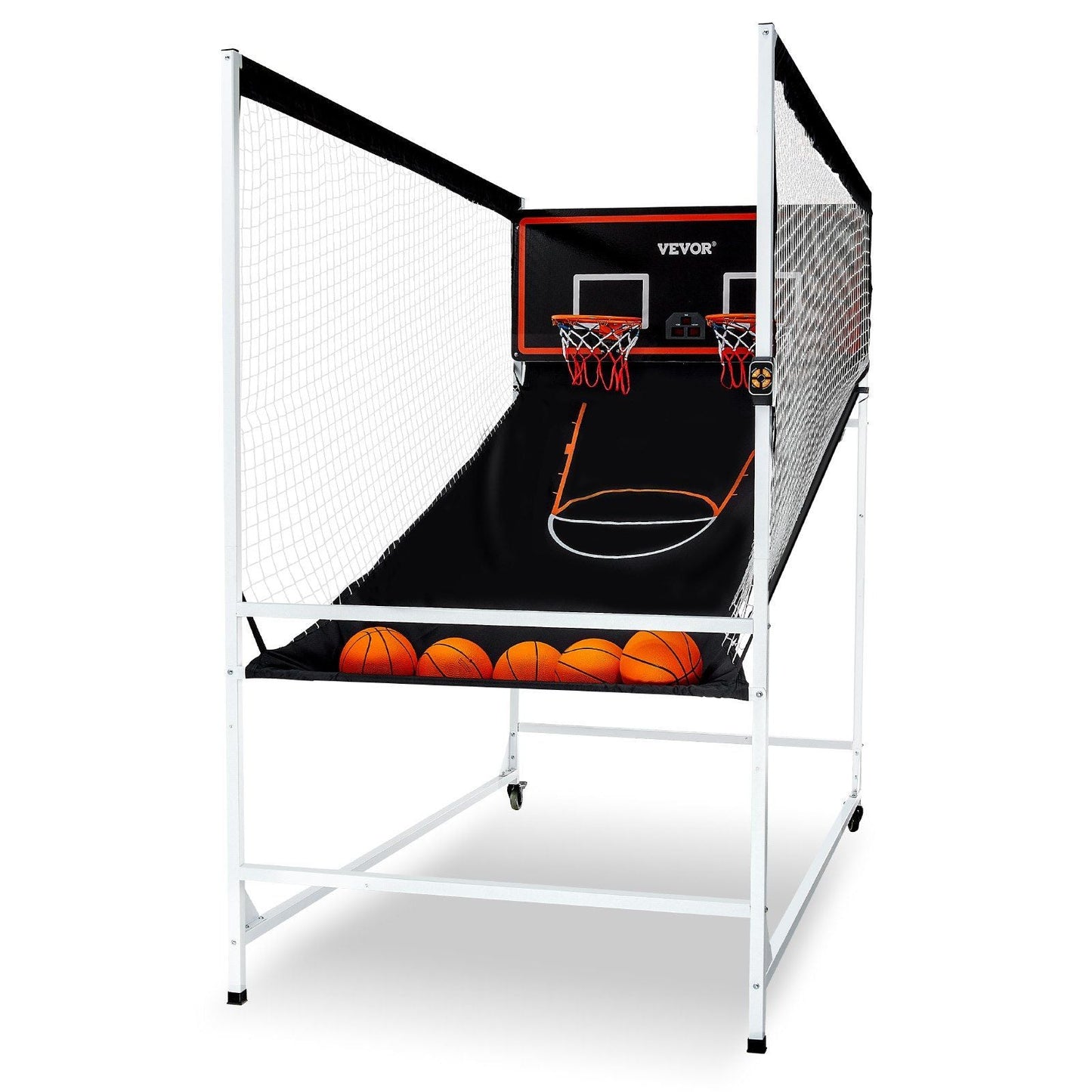 Arcade Cage Basketball Game, 2 Player Indoor Basketball Game, Home Dual Shot Sport with 5 Balls, 8 Game Modes, Electronic Scoreboard, and Inflation Pump, for Kids, Adults (Black & White)
