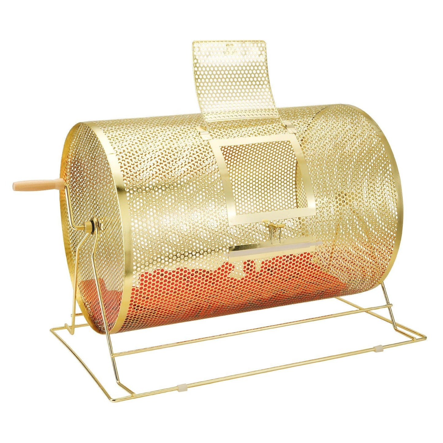 Raffle Drum,Holds 10000 Tickets or 300 Ping Pong Balls, Metal Lottery Spinning Drawing with Wooden Turning Handle, 14.8 x Ø21.26 inch Brass Plated Raffle Ticket Spinning Cage, for Bingo Ballot