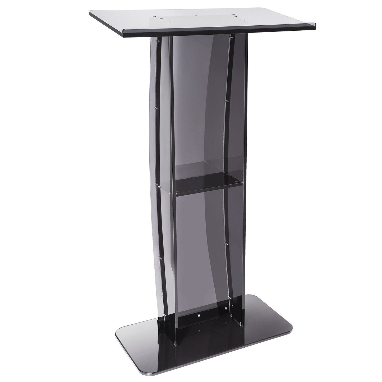 Acrylic Podium, 47" Acrylic Podium Stand with Wide Reading Surface & Storage Shelf, Floor-standing Clear Pulpits Acrylic for Church Office School, Black