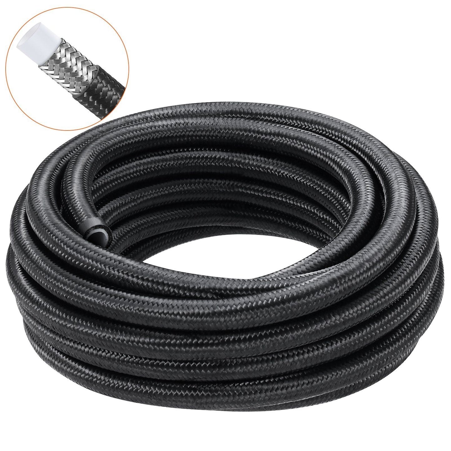 6AN Fuel Line Kit, 25 FT Fuel Hose Kit, 5/16" Nylon Stainless Steel Braided PTFE Fuel Line Kit, E85/Oil/Gas/Diesel Hose End Fitting Kit, with 15 PCS Swivel Fitting Adapter Kit, Black
