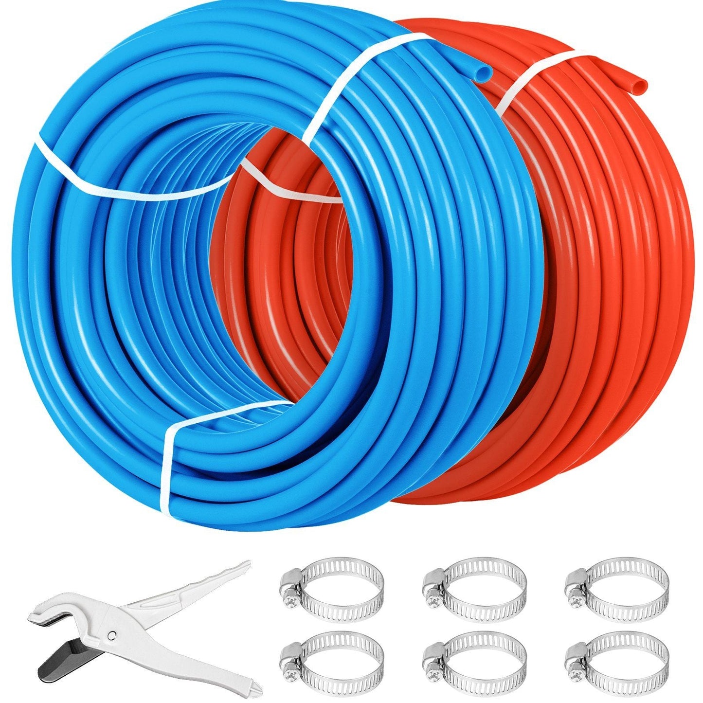 PEX Tubing Oxygen Barrier - 2 Rolls of 1/2 Inch X 300 Feet Tube Coil - EVOH PEX-B Pipe for Residential Commercial Radiant Floor Heating Pex Pipe (1/2" O2-Barrier, 2x300Ft/Red+Blue)