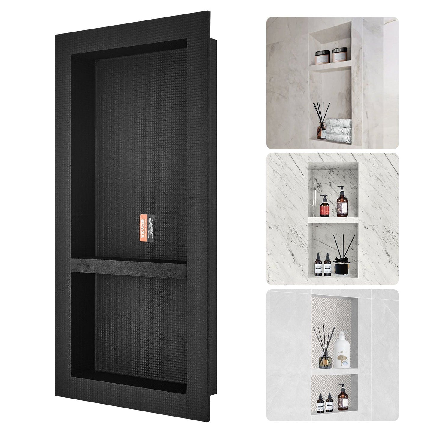 Shower Niche Ready for Tile 16" x 32", Double Shelf Organizer, Square Corners Wall-inserted Niche Recessed, Sealed Protection Modern Soap Storage Niche for Shower Bathroom, Black