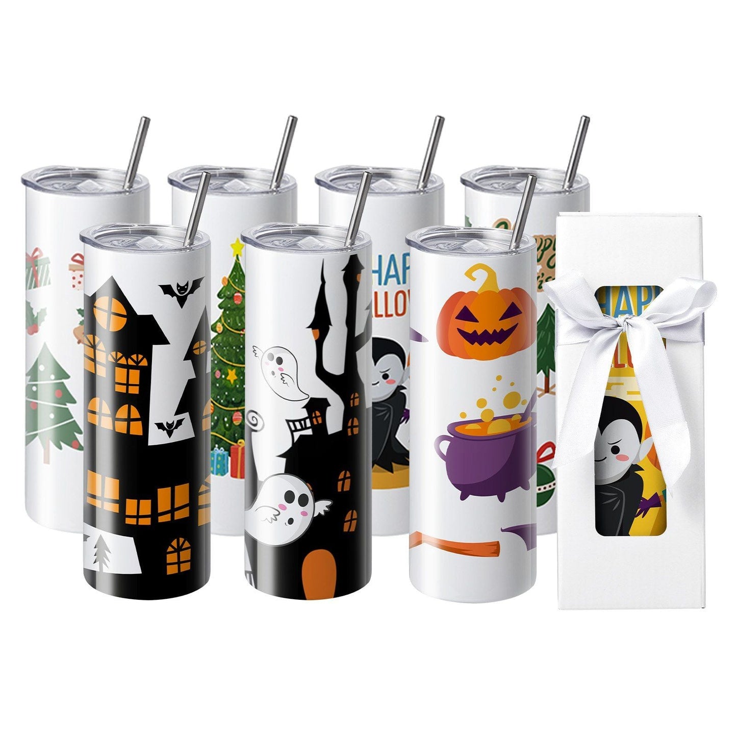 12 Pack Sublimation Tumblers 20oz Skinny Straight, Stainless Steel Sublimation Tumblers Blank, Stainless Steel Double Wall Tumbler for Heat Transfer Customized Gifts with Lid and Straw, Gift Box