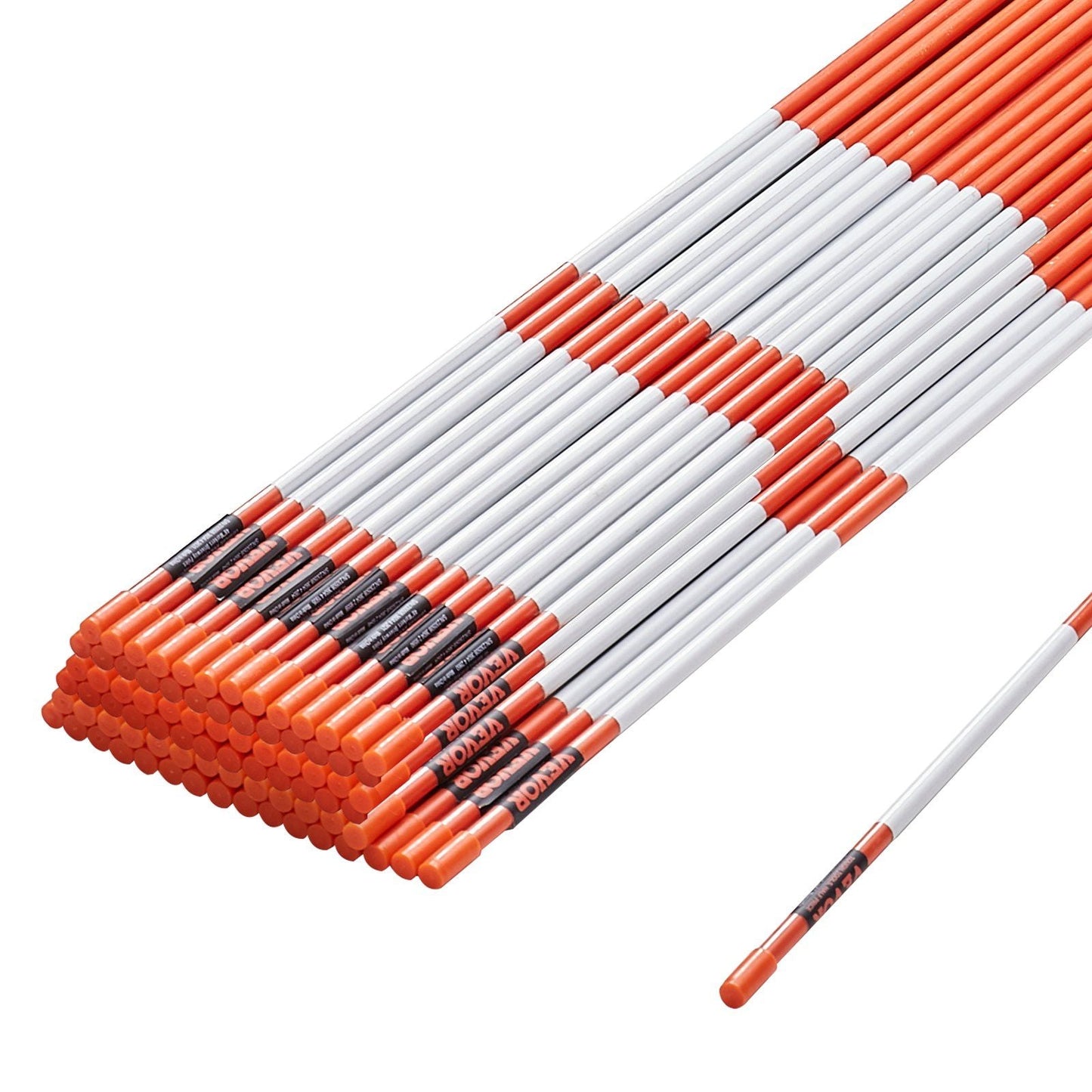 Driveway Markers, 100 PCS 48 inch, 0.4 inch Diameter, Orange Fiberglass Poles Snow Stakes with Reflective Tape, 12" Steel Drill Bit & Protection Gloves for Parking Lots, Walkways Easy Visibility