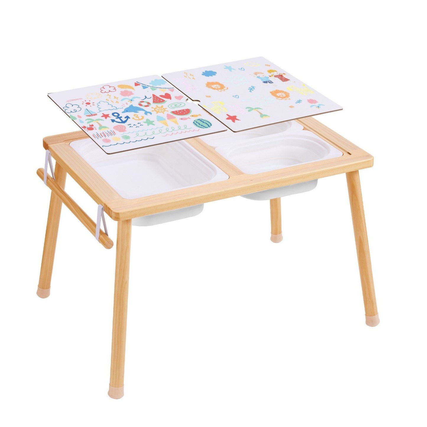 Sensory Table for Toddlers, Kids Activity Table with 3 Foldable Storage Bins & Paper Roll Holder, Indoor/Outdoor Play Sand and Water Table, Wooden Kids Sensory Table - Gift for Boys Girls