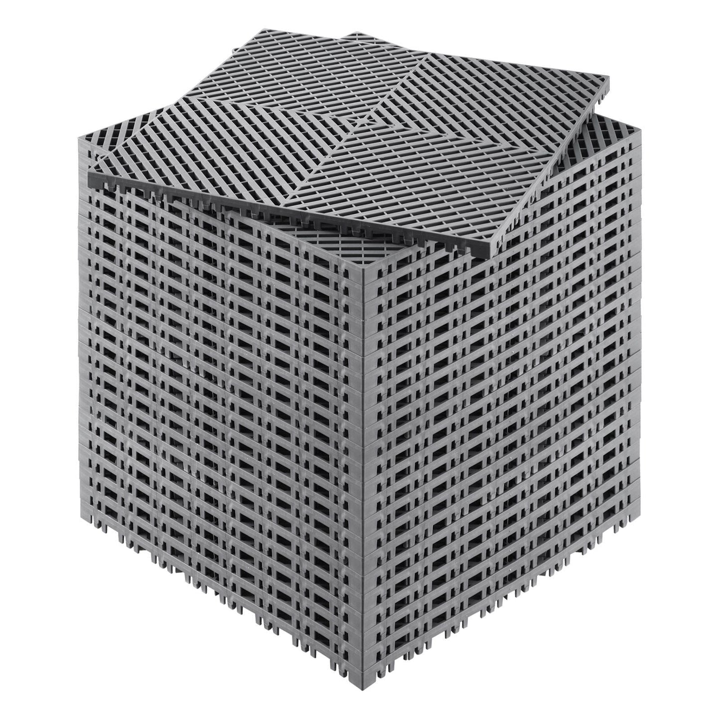 Interlocking Drainage Mat, 15.7'x15.7' Modular Cushion Durable PP Material, 24 Pcs Splicing Drainage Mats, Non-Slip Drainage Floor Tile and Shower Mat, for Garage, Garden, Kitchen &Outdoor, Grey
