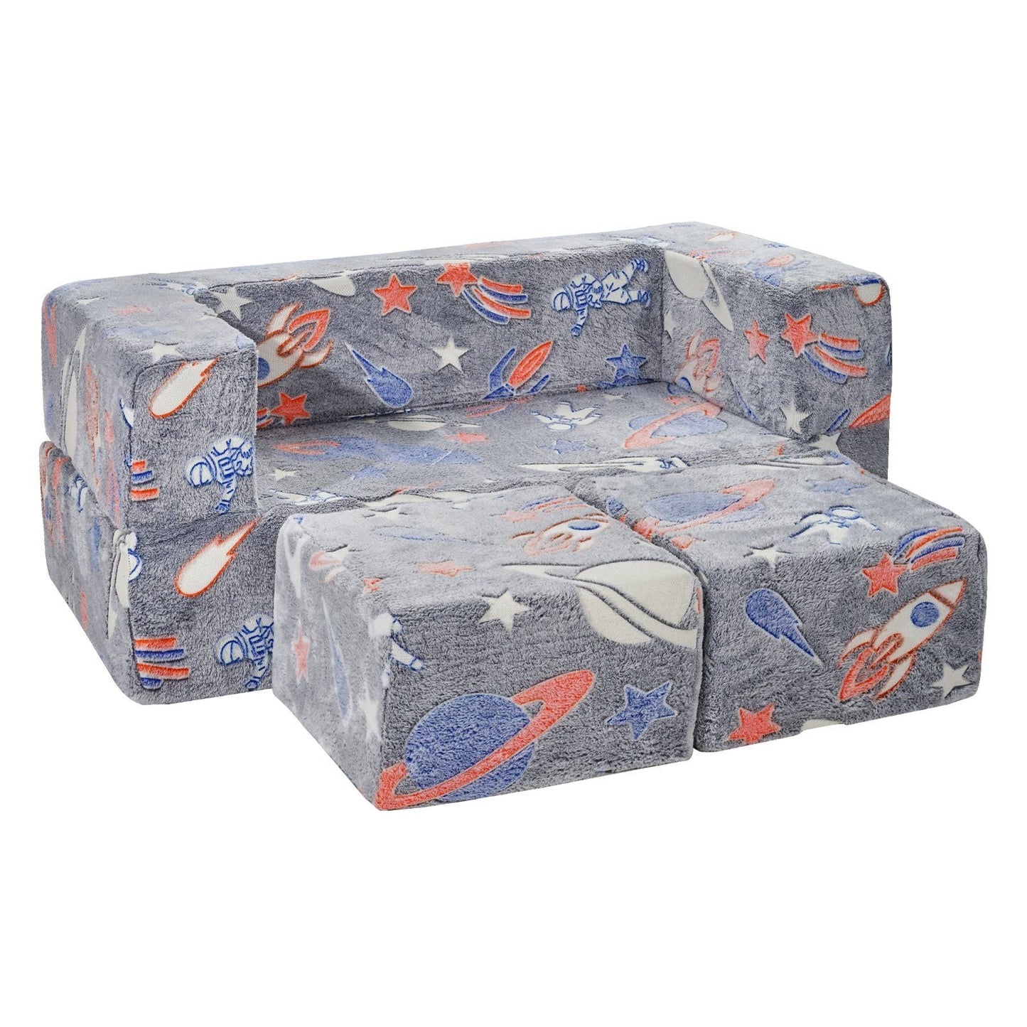 Kids Couch, 4Pcs Toddler Couch Sofa Bed, Kids Chair Seat Playroom Furniture, Child Sectional Sofa with Removable Cover for Kids Girls & Boys, Dark Grey