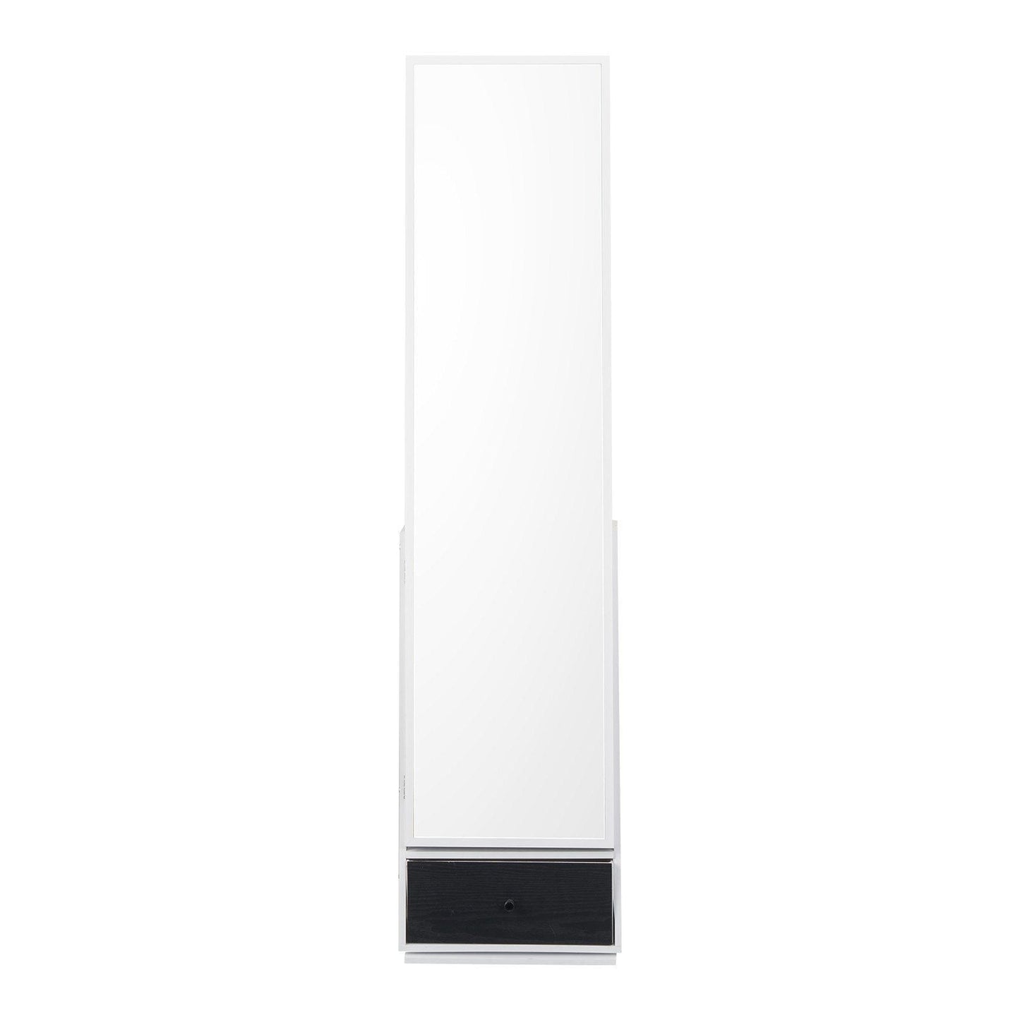 Mirror Jewelry Cabinet 360° Swivel Standing Mirror with Storage White