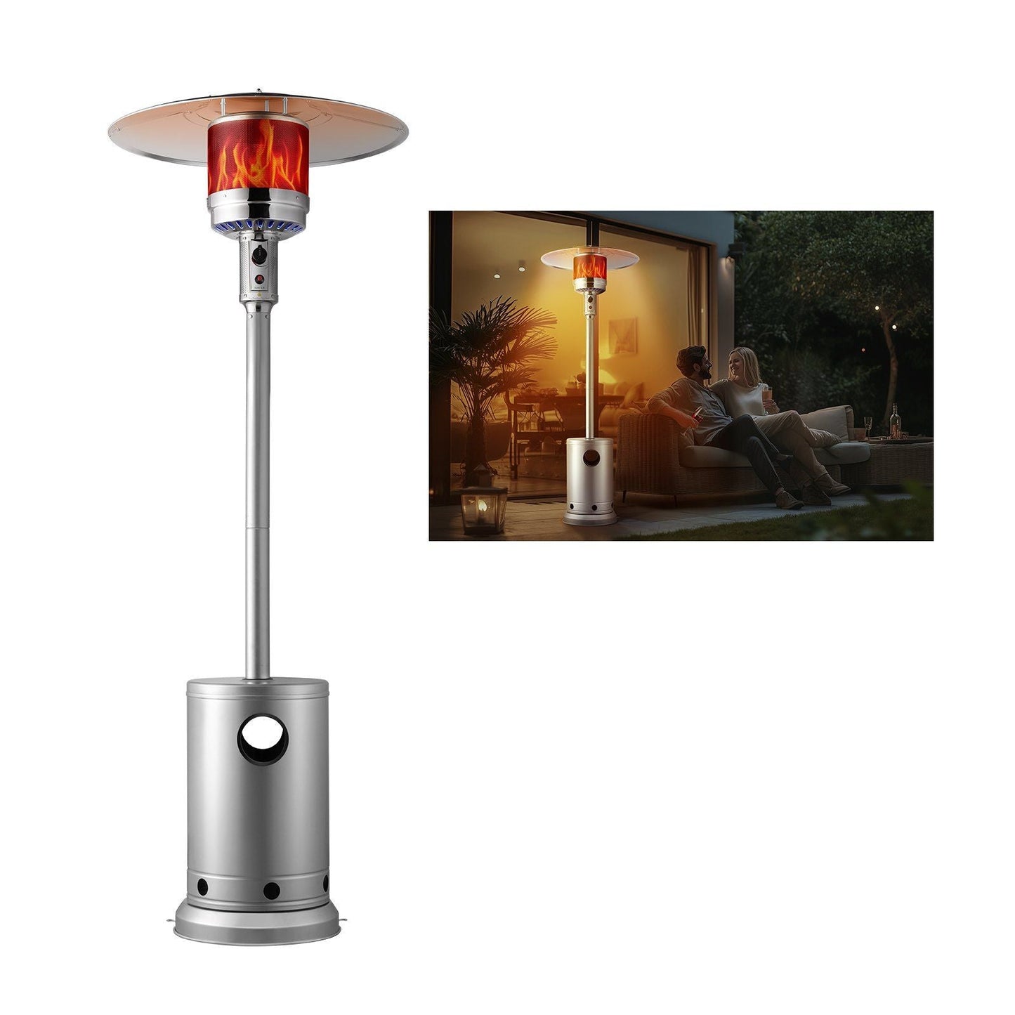 Propane Patio Heater 50000BTU Tall Hammered w/Round Table Outdoor Silver