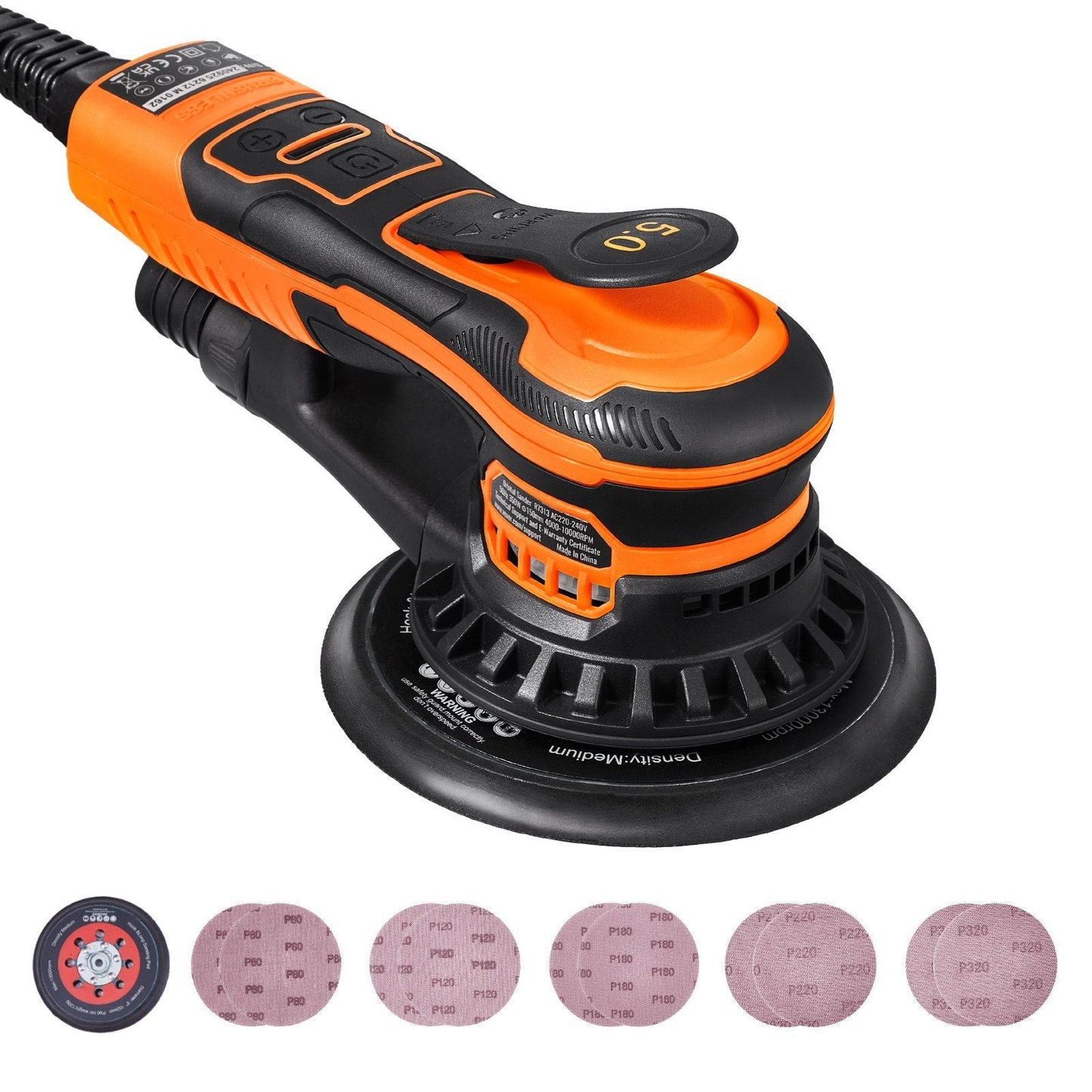 Random Orbital Sander 6'' Palm Sander 10000 PRM 10 PCS Sandpapers 6 Speeds