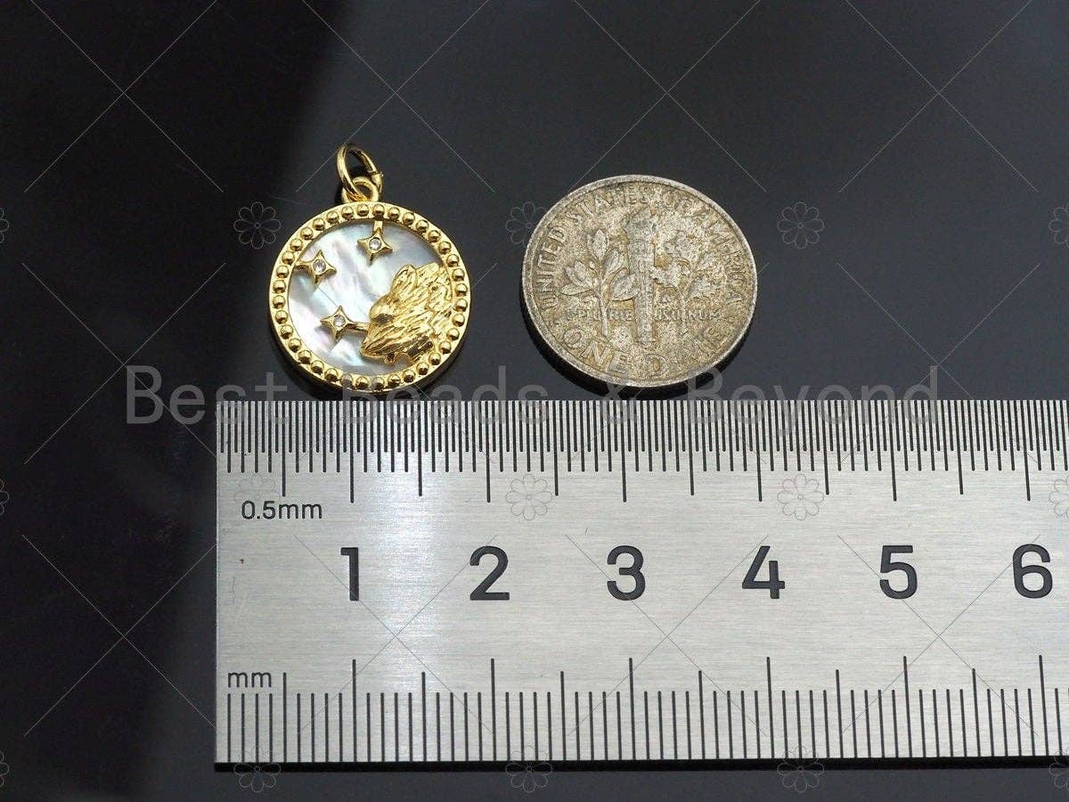 CZ Micro Pave Twelve Constellations Charm/Pendant, Zodiac charm, Constellation Mother-of-pearl Inlay Pendant/Charm,15x17mm,Sku#Z1228