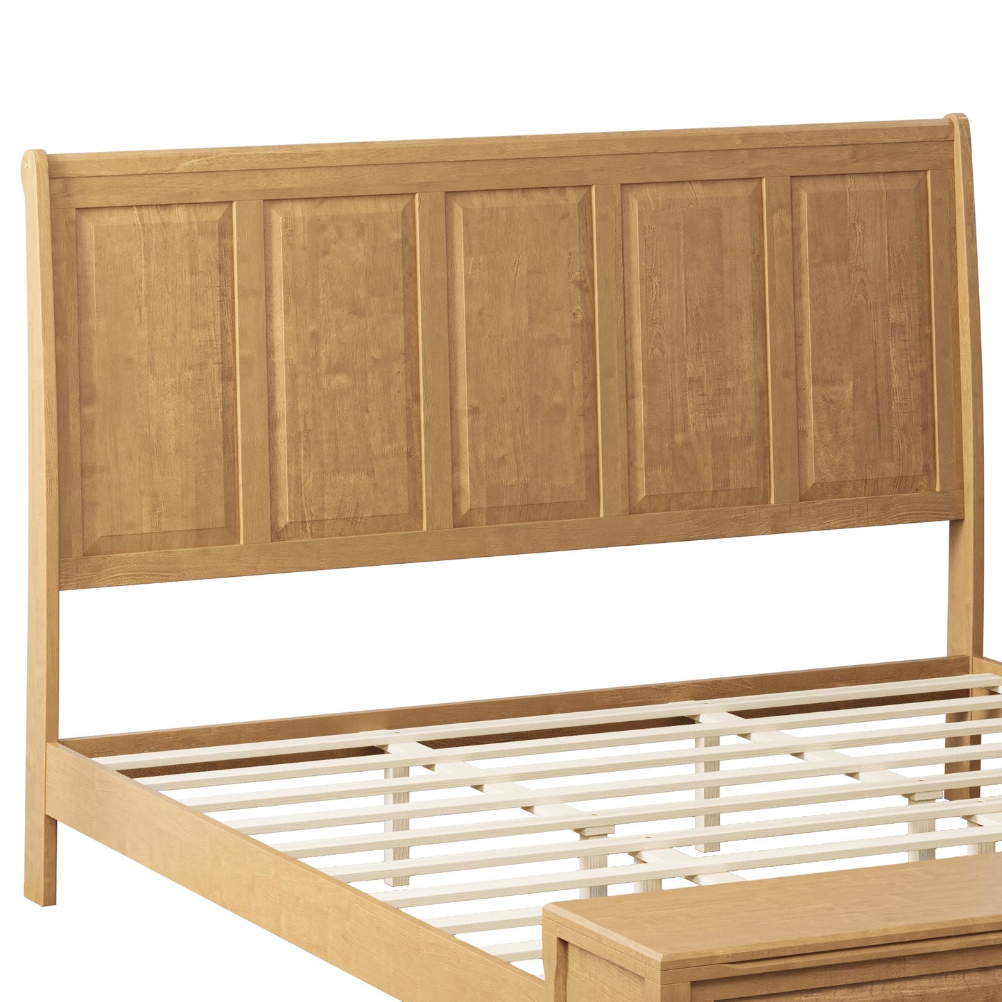 King Bed Frame with Tall Headboard and Storage Bench