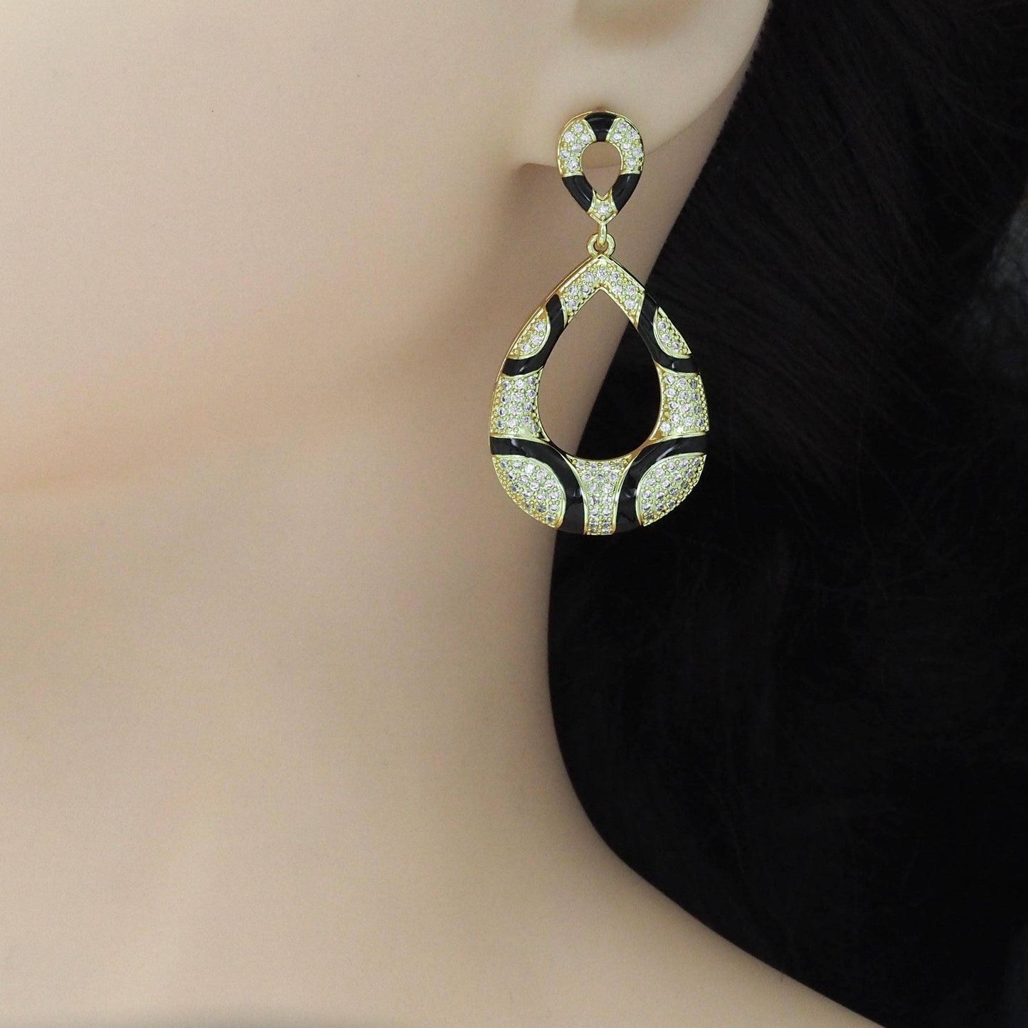 CZ Gold Silver Animal Print Teardrop Oval Earrings, Sku#A138