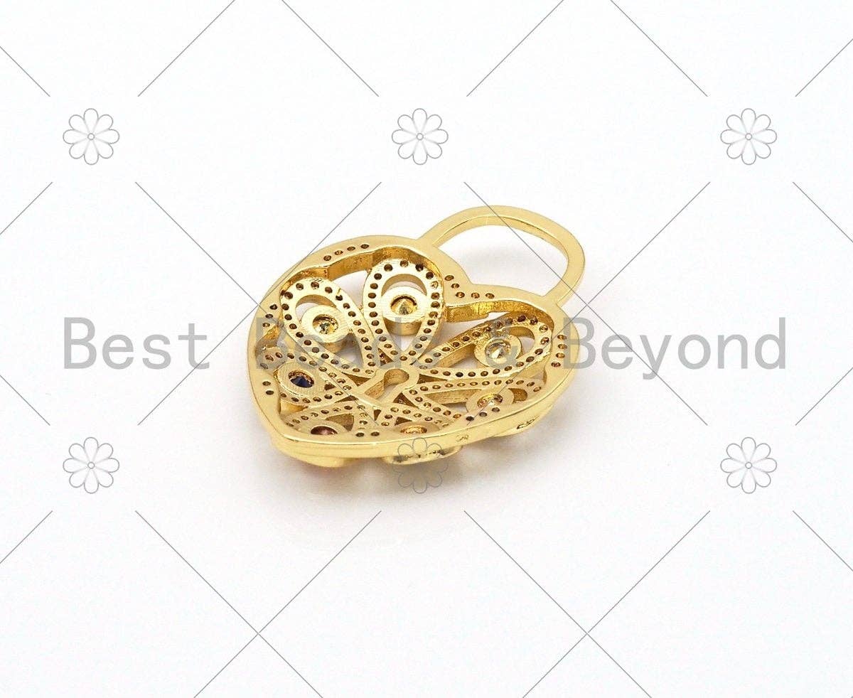 Colorful CZ Micro Pave Filigree Heart Shape Pendant,18K Gold Filled Heart Charm, Necklace Bracelet Charm Pendant, 40x30mm,Sku#LK407