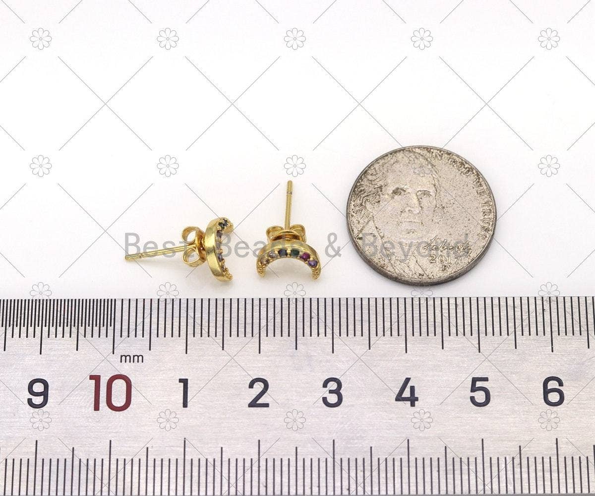 CZ Cresent Moon Shape Stud Earrings, Sku#LK515