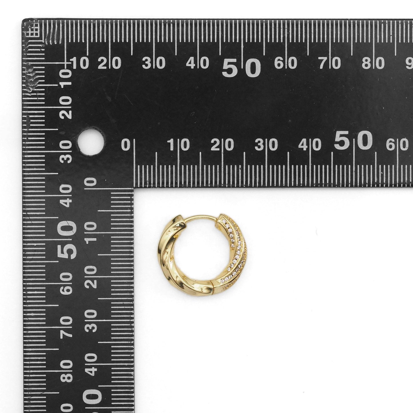 High Quality Gold Twisted CZ Hoop Earrings, Sku#Y850