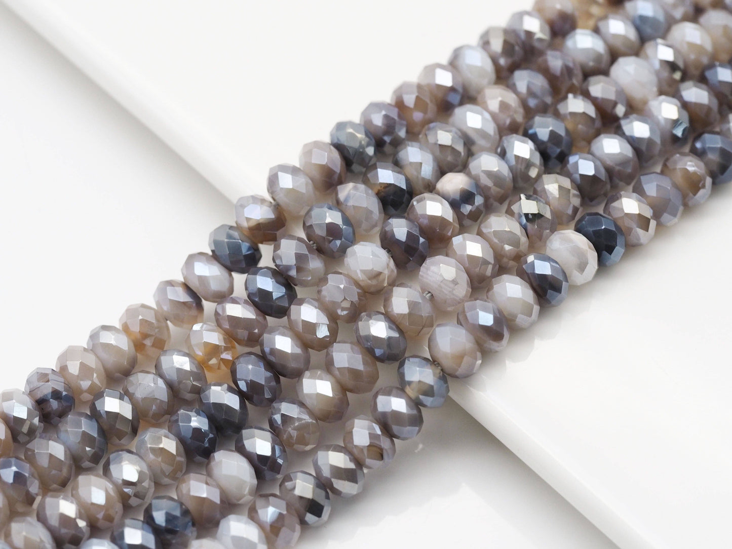 Mystic Natural Gray Banded Agate Rondelle Faceted Beads, Sku#UA266