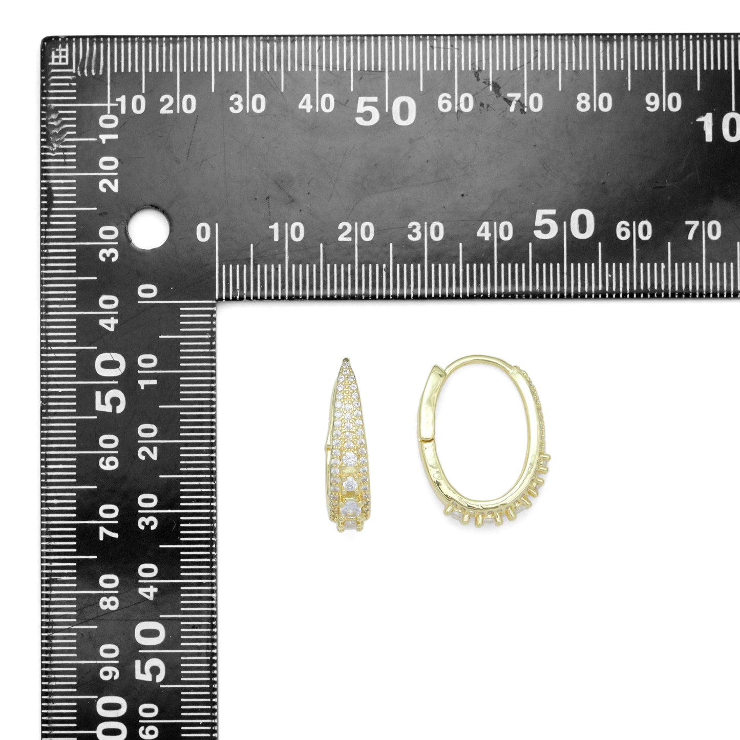 Square CZ Oval Drop Hoop Earrings, Sku#LD642