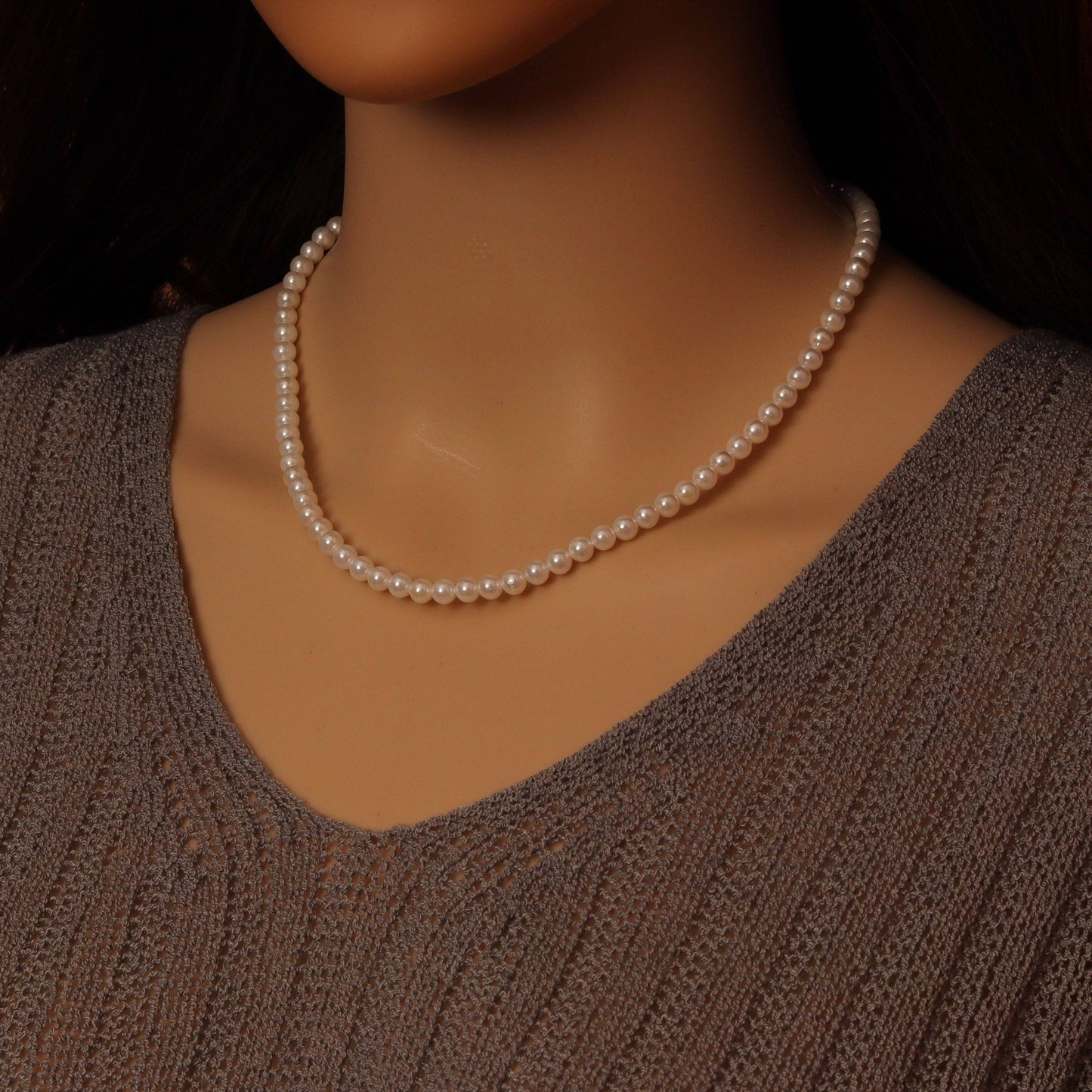 White Pearl Beads Necklace, Sku#EF590