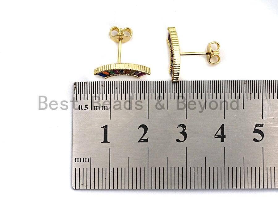 CZ Rainbow Shaped Stud Earrings, Sku#J103