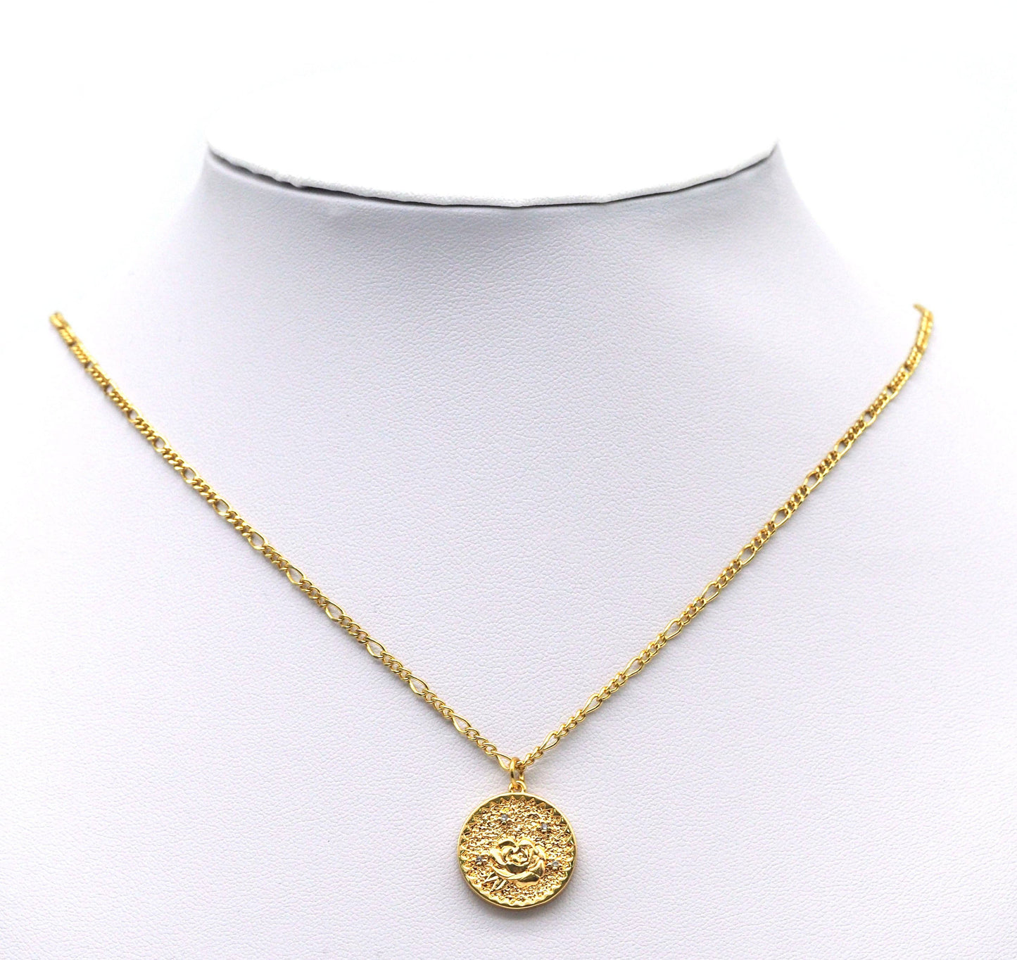 Gold Embossment Rose Medallion Charm, Sku#ZX91